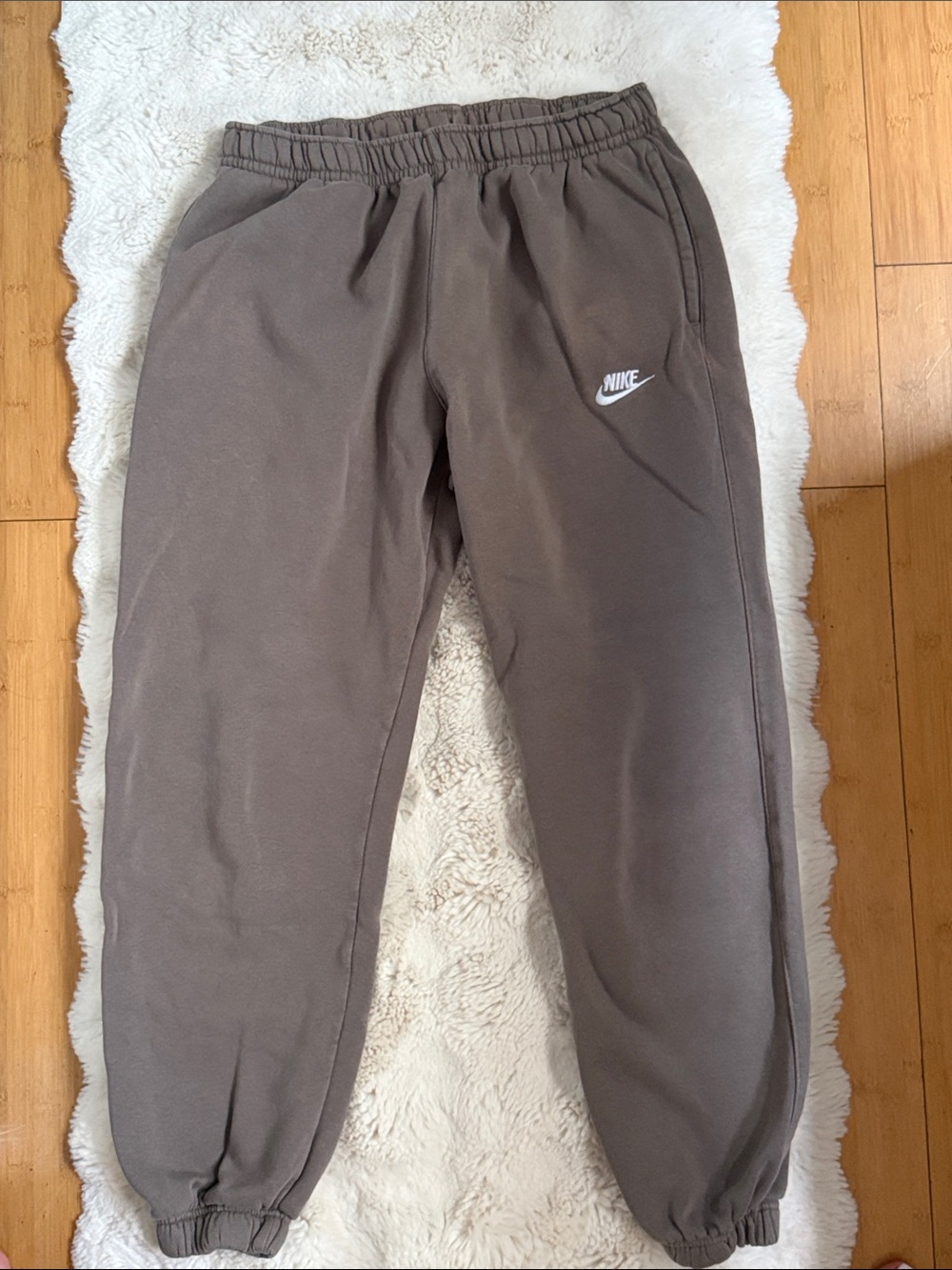 Nike Brown Men's Fleece Joggers with White Swoosh